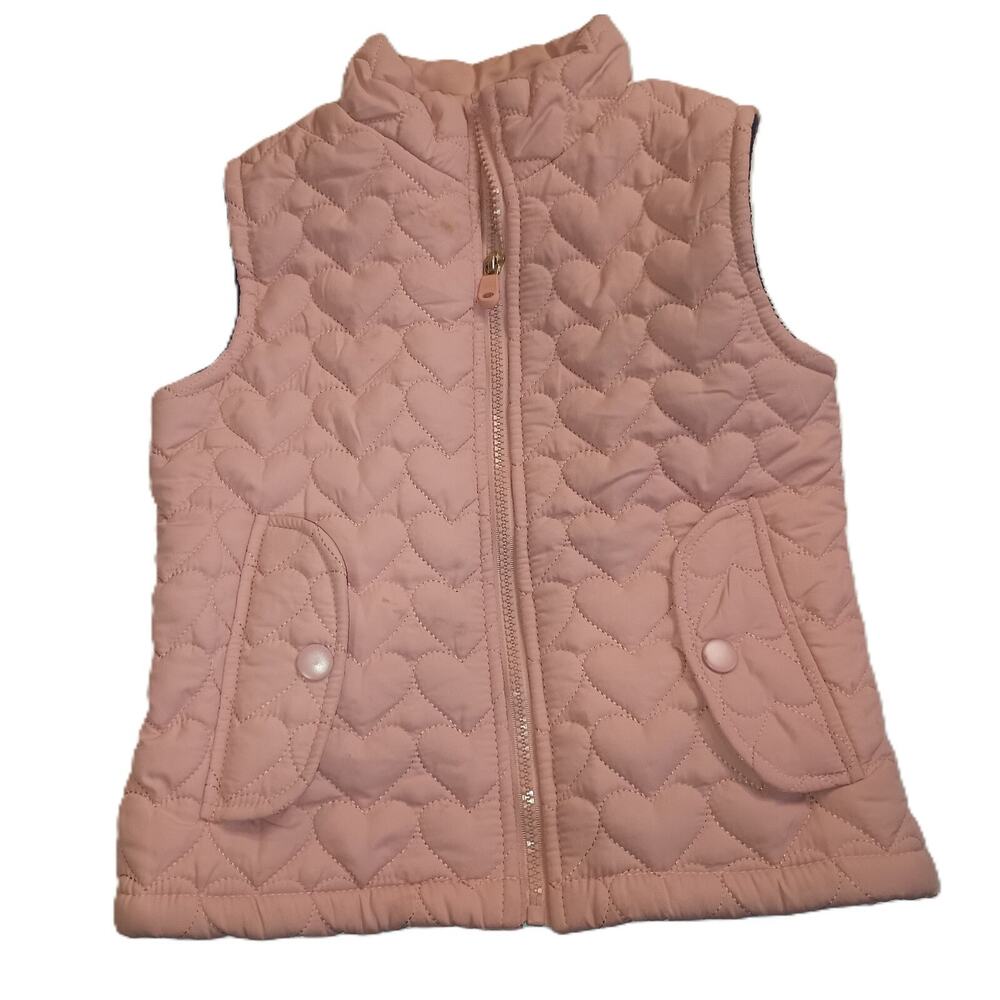 Weekend Girls Heart Quilted Vest Jacket Zipper Outdoor Pocket Pink Size 4-6 G002